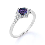 Flower 1.25 Ct Round Lab Alexandrite Cluster Engagement Ring