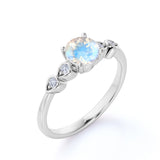 1.10 Carat Round Cut Moonstone Boho Ring in White Gold - Rainbow Moonstone Engagement Ring
