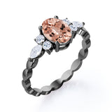 Twisted Rope Shank 1 carat Oval Morganite Engagement Ring in White Gold