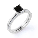 Vintage design 1.50 Carat Princess cut Lab Black Diamond Wedding Set for Women in Rose Gold