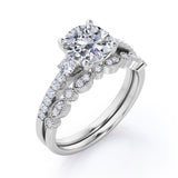 Pave 1.5 Carat Round Cut Moissanite Wedding Ring Set