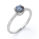 Minimalist 4 Prong Basket .50 Carat Round Cut Natural Black Salt and Pepper Diamond Solitaire Engagement Ring in White Gold for Her