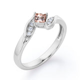 Twisted 7 Stone Ring - 0.55 carat Princess Morganite and Moissanite Elegant Engagement Ring in Rose Gold
