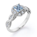 Beaded Halo 1.15 Carat Princess Cut Aquamarine And Diamond Infinity Engagement Ring In White Gold