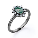 Unique 0.6 carat Oval Moss Agate and Moissanite Floating Halo Engagement Ring in White Gold