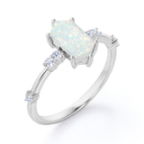 Asymmetric Six Prong 1.10 Carat Hexagon Cut Fiery Opal And Diamond Seven Stone Engagement Ring In Rose Gold