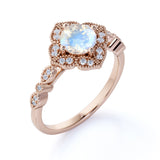 Flower 1.1 ct Round Moonstone Engagement Ring