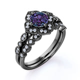 1.50 Ct Round Lab Alexandrite Floral Bridal Set