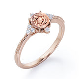 Antique Milgrain Line 0.5 carat Round Morganite and Diamond Engagement Ring in Rose Gold