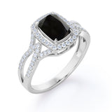 2 Carat Emerald cut Lab Black Diamond Solitaire Split Shank Engagement Ring in Rose Gold