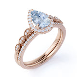 Antique Vintage 1.50 Carat Pear cut Art Deco Halo Engagement Ring with Aquamarine and Diamond for Her in White Gold