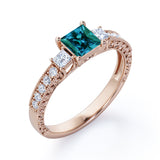 1.40 Ct Princess Lab Alexandrite Three Stone Engagement Ring