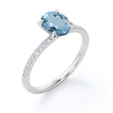 Unique 1.25 Carat Oval Cut Aquamarine and Diamond Halo Beautiful Engagement Ring in White Gold