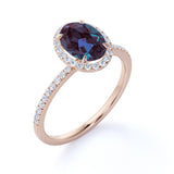 Minimalist 1.50 Carat Oval Cut Lab Made Alexandrite and Diamond Halo Pave Engagement Ring