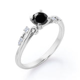 Unique Four Prong 1.05 Carat Round Cut Black Diamond Seven Stone Engagement Ring In Rose Gold