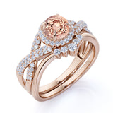 1.75 ct Round Morganite Crown Halo Wedding Set