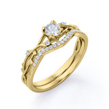 Infinity Branch Design 0.6 CT TDW Round Cut Natural Diamond Pave Wedding Ring Sets