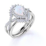 Antique 1.75 Ct Pear Cut Lab Created Opal Bridal Set