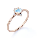 Limited Time Sale 1.45 Carat Round Cut Rainbow Moonstone and 5 Stone Diamond Vintage Engagement Ring in White Gold