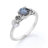 0.45 Ct Round Salt and Pepper Diamond Floral Engagement Ring