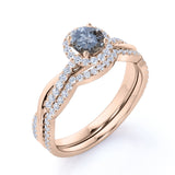 Halo 1.25 Ct Round Salt and Pepper Diamond Wedding Ring Set