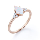Unique Four Prong 1.30 Carat Kite Shaped Precious Fire Opal And Diamond Seven Stone Engagement Ring In Black Gold