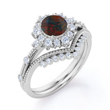 Tiara 1.40 Ct Round Cut Lab Created Black Opal Bridal Set