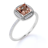 Limited Time Sale: 1.25 Carat Peach Pink Morganite (princess cut Morganite) and Diamond Engagement Ring