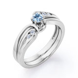 Mini Channel Design 0.5 TCW Round Cut Aquamarine and Moissanite Six-Prong Bridal Ring Set in White Gold