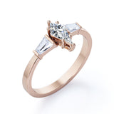 Classy Modern Three Stone Ring - 1 carat Kite Moissanite and Diamond Engagement Ring in Black Gold