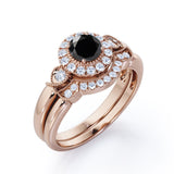 1.45 Carat Round cut Lab Black Diamond Wedding Ring Set in Rose Gold
