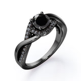 Tensioned Halo Set - 1.25 TCW Round Shaped Lab Created Black Diamond - Semi Pave Infinity Engagement Ring in White Gold
