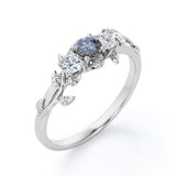 0.50 Ct Round Cut Salt and Pepper Diamond Floral Engagement Ring