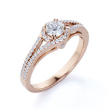.83 ct Round Engagement Ring - Round Cut Real Diamond - Split Shank - Halo Ring - 10K Rose Gold