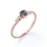 Bypass Prong Setting 0.65 Carat Round Cut Natural Dendritic Black Rutilated Quartz and Diamond 7 Stone Promise Ring - Engagement Ring