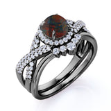 Chevron 1.60 Carat Round Cut Black Fire Opal And Diamond Infinity Halo Wedding Ring Set In White Gold