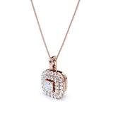 Floating Claw Set 1.50 Carat Princess Cut Certified Moissanite and Diamond Double Halo Single Bail Pendant Necklace in White Gold