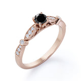 1.15 Carat Round Cut Lab Grown Black Diamond Four Prong Unique Engagement Ring In White Gold