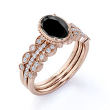 1.75 Carat Oval cut Lab Black Diamond Trio Wedding Ring Set for Women in Rose Gold