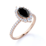 Huge 1.50 Carat Oval Lab Made Lab Black Diamond and Clustered Engagement Ring in White Gold