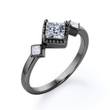 1 Carat Princess Cut Moissanite And Diamond Three Stone Pave Engagement Ring In White Gold