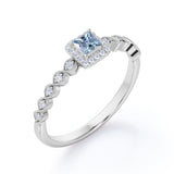 Classic 0.85 Carat Princess Cut Aquamarine And Diamond Vintage  Engagement Ring In White Gold