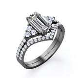 Elegant Clustered 1.1 carat Hexagon Moissanite and Diamond Bridal Ring Set in Black Gold
