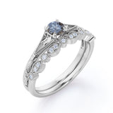 Leaf 0.75 Ct Round Salt and Pepper Diamond Wedding Ring Set