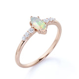 Pave 0.6 Carat Marquise Cut White Opal and Diamond 6 Prong Engagement Ring in White Gold