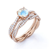 1.75 ct Round Rainbow Moonstone Infinity Wedding Set