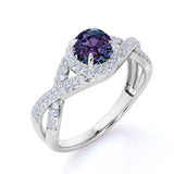 1.75 Ct Round Cut Lab Alexandrite Twisted Engagement Ring