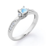 Double Curved Line Milgrain 0.55 carat Princess Moonstone and Moissanite Dainty Engagement Ring in rose Gold