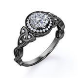 Antique Celtic Knot 0.8 carat Round Moissanite and Diamond Anniversary Ring in Black Gold