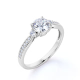 Vintage inspired 1.25 Carat Round cut Moissanite and Diamond Engagement Ring in 10k White Gold